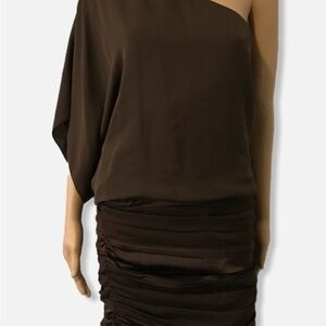 ALICE AND OLIVIA One-Shoulder Brown Dress